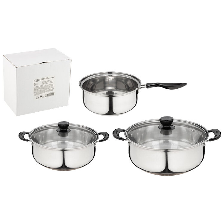 Набор посуды нжс из 5 предметов PROMO: 2 кастрюли 1,25 л 2,2 л (с крышками) ковш 1,25 л (без крышк