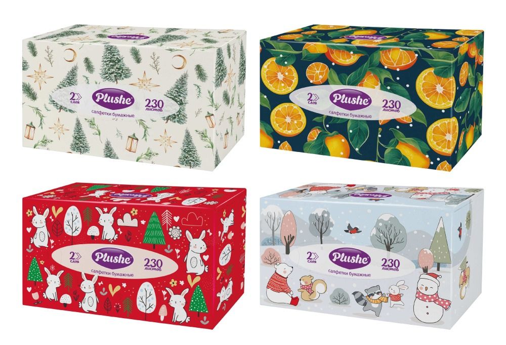 Салфетки PUSHI 2 слоя, 230 шт, Кубань Папир ООО