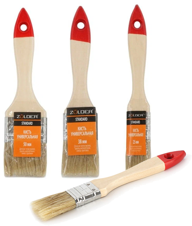 Набор кистей универ. 4шт Zolder, 20 25 38 50, нат.щетина, дер.ручка