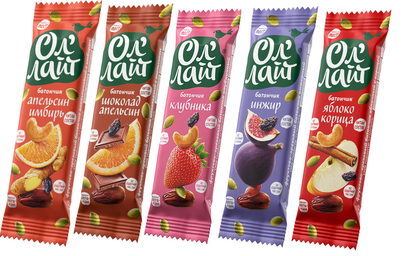 Фруктово ореховые батончики "Ол`лайт" 6шт по 30гр