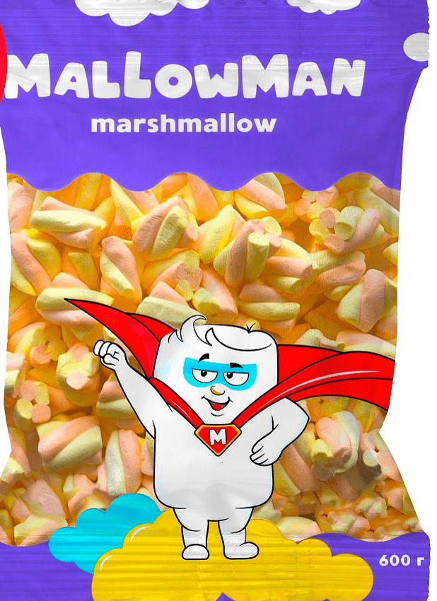 Зефир жевательный "MallowMan" с ароматом абрикоса и ванили,600 гр.