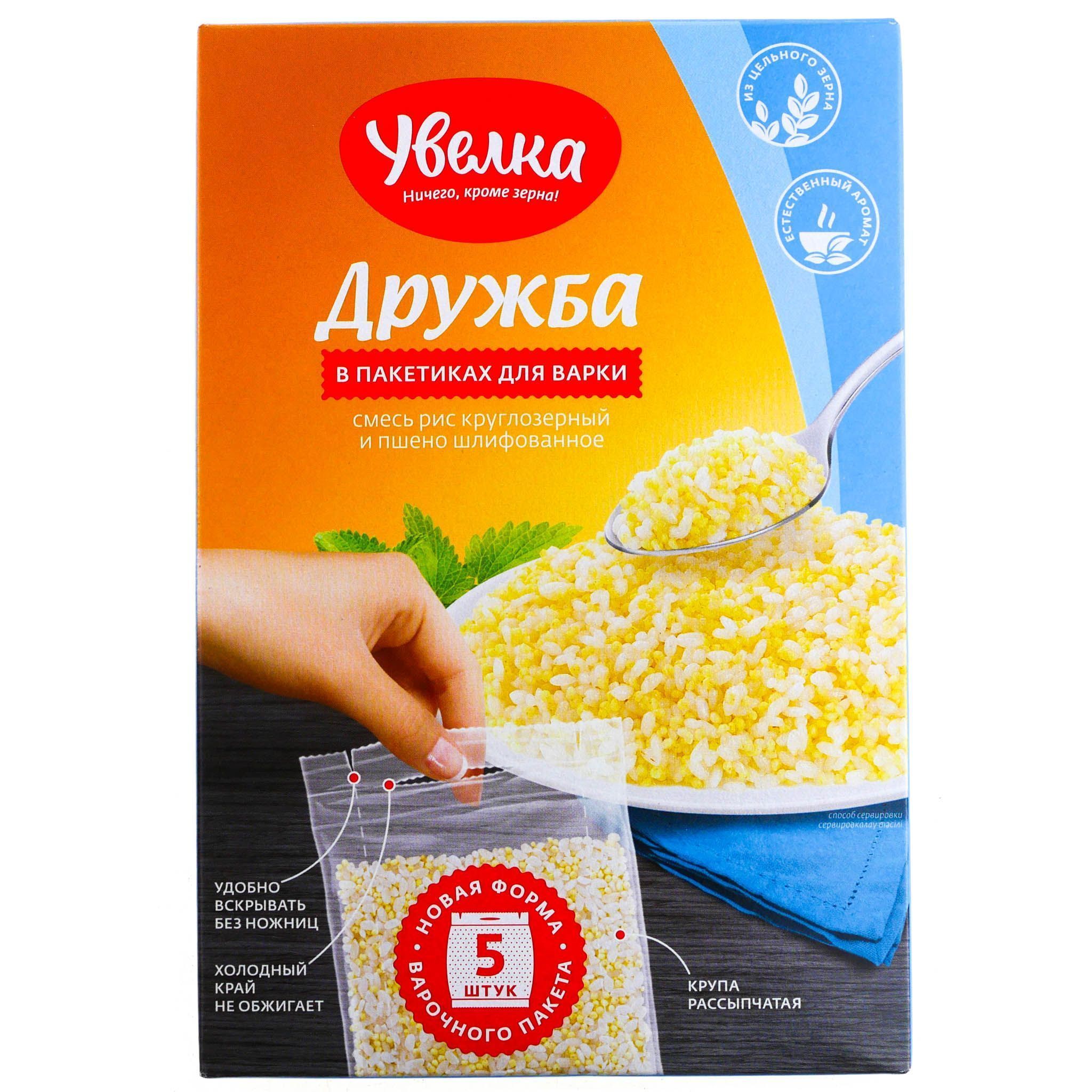 Каша дружба (рис пшено) ТМ «Увелка», 400гр, в вар.пак. 5*80гр. Ресурс ООО