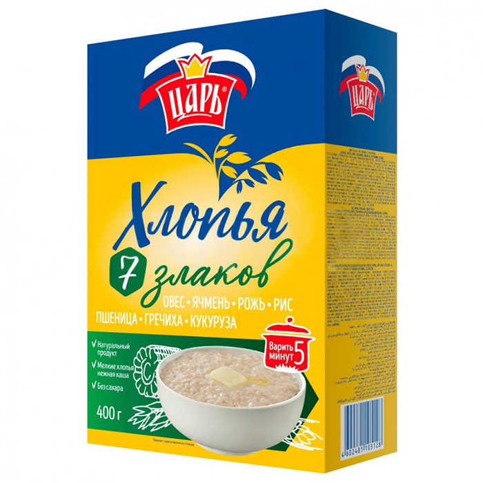 Хлопья из 7 х злаков "Царь" гфр 20пак 400г Союзпищепром