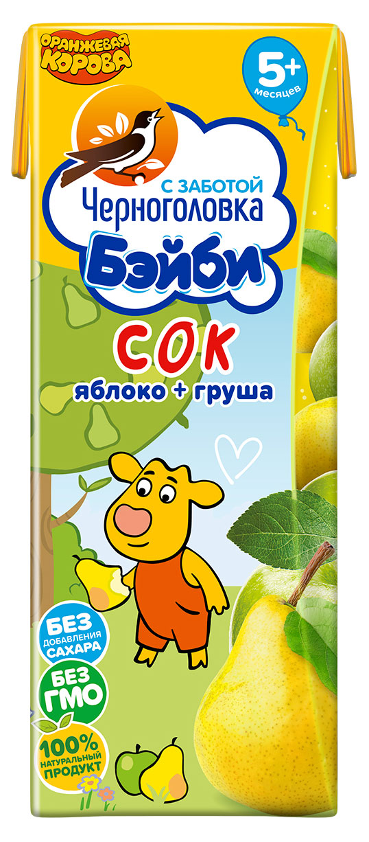 Сок детский ОРАНЖЕВАЯ КОРОВА Яблоко, груша с мякотью 200 мл