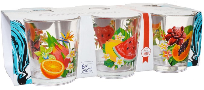 Набор стаканов с декором, 250мл., 6шт.