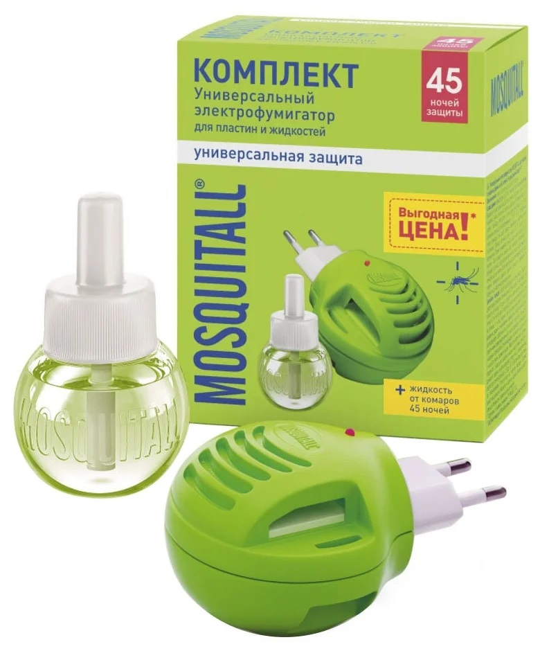 Прибор с диодом жидкость от комаров MOSQUITALL 45 ночей УЗ