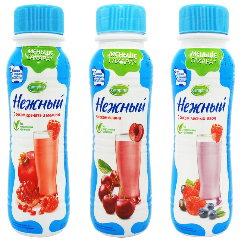 Напиток йогуртный Нежный с соком в ассортименте БЗМЖ, 0,1% 285гр, Эрманн ООО
