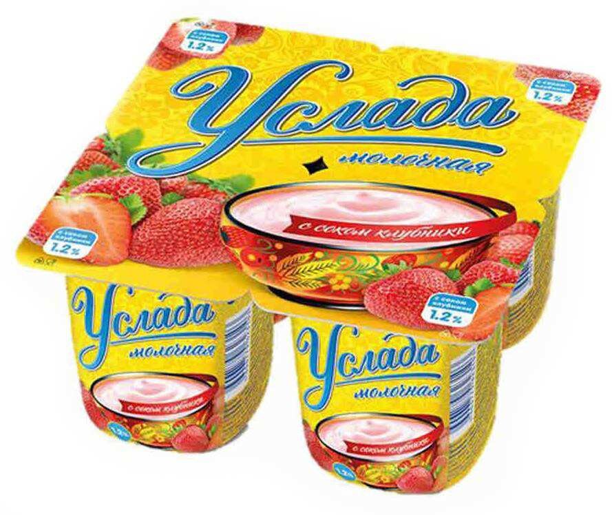 Продукт йогуртный Услада молочная 1,2% с соком клубники 95г*4 спайка БЗМЖ Эрман ООО