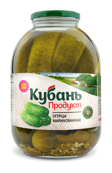 Огурцы маринованные Кубань продукт ст/б 3000г,Кубань Ти ООО