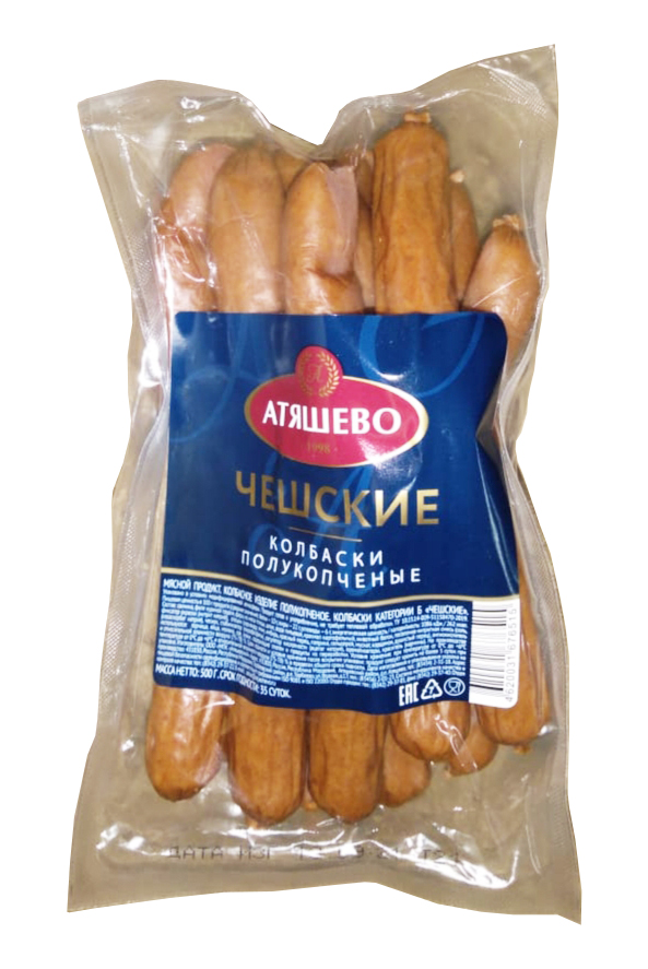 Колбаски "Чешские" п/к , категория Б., 500 гр, ООО "МПК "Атяшевский"