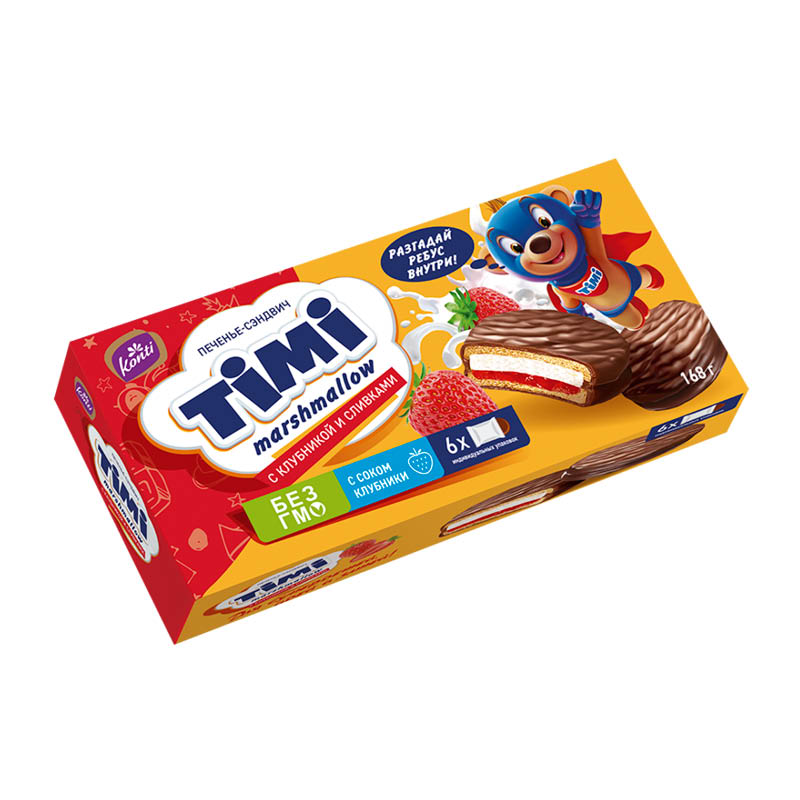 Печенье сэндвич "TIMI" marshmallow с клубникой и сливками 1/168
