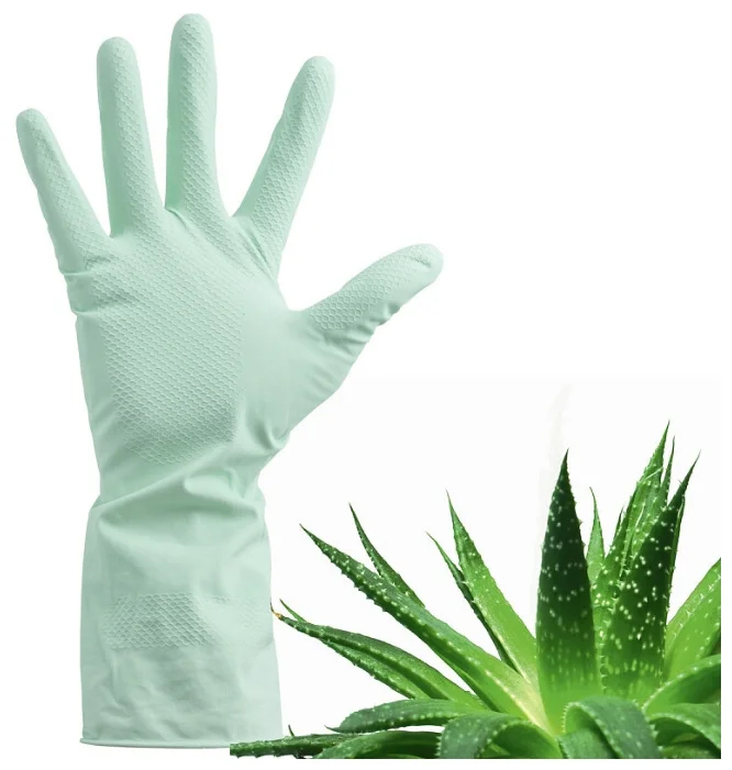 Перчатки хозяйственные латексные с ароматом Алоэ, с хлопковым напылением размер S,M,L  