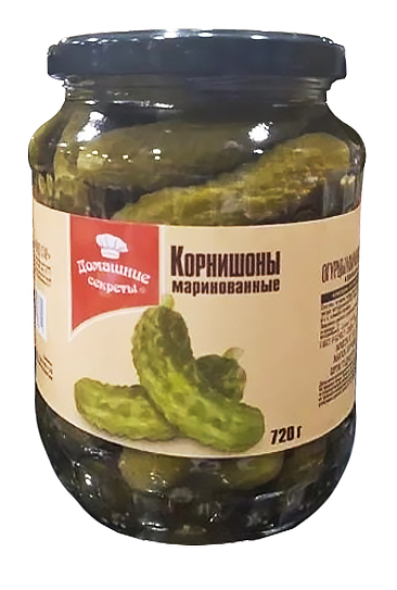 Корнишоны маринованные ТМ Домашние секреты, ст/б, 720гр, Гранд Стар ООО