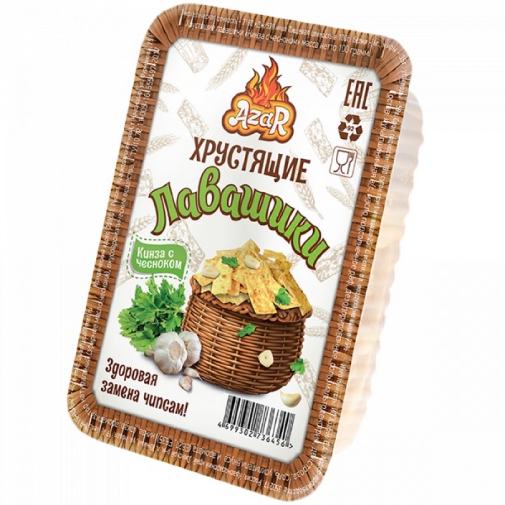 Лавашики AZAR вкус зеленый лук лоток 100г ООО Юринат БТД