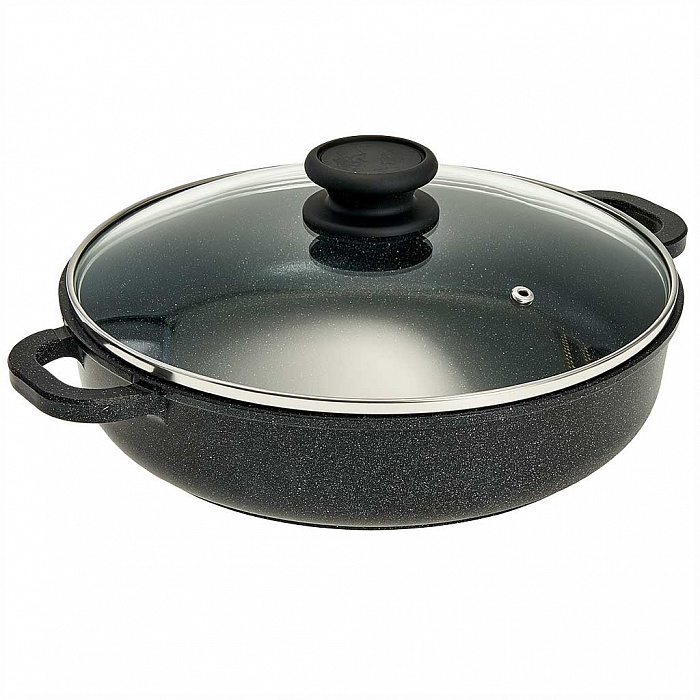 Жаровня 26см со стеклянной крышкой с пароотводом, литой алюминий с антипригарным покрытием Xylan®,  