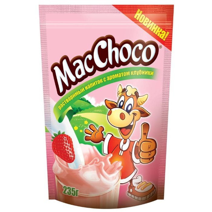 Напиток растворимый Макчоко со вкусом клубники 235г д/пай