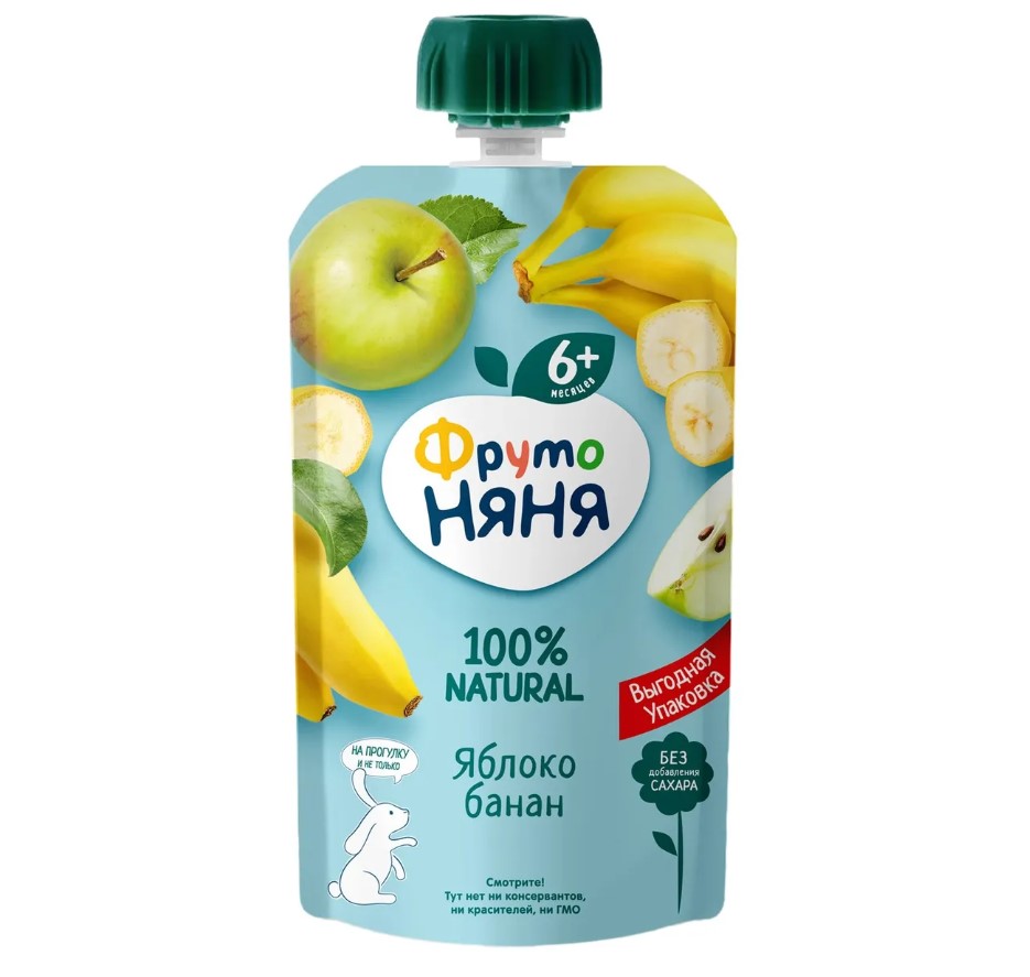 ФрутоНяня Малышам 180г. Пюре из яблока банана и груши в пауче с 6 мес. АО «ПРОГРЕСС»