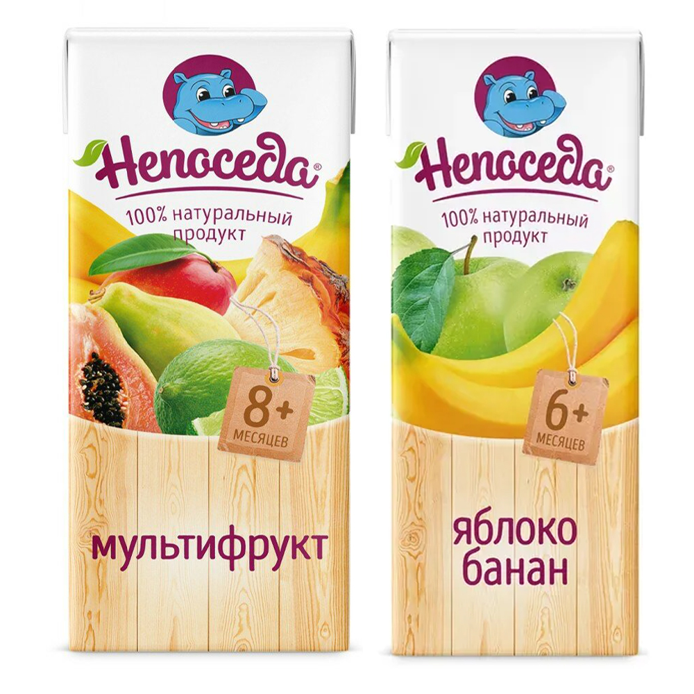 Нектар "Непоседа" для детского питания яблоко банан с мякотью/мультифрукт, 200 мл