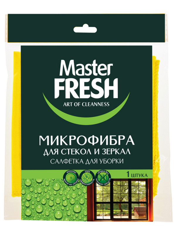 Салфетка для стекол MASTER FRESH 30x30 см, микрофибра