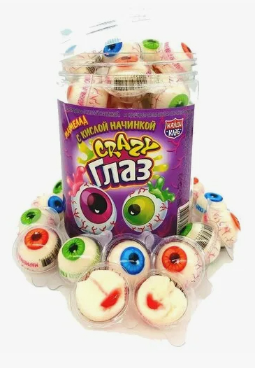 Жевательный мармелад Crazy Глаз/Crazy Фрукты с кислой начинкой 300г 