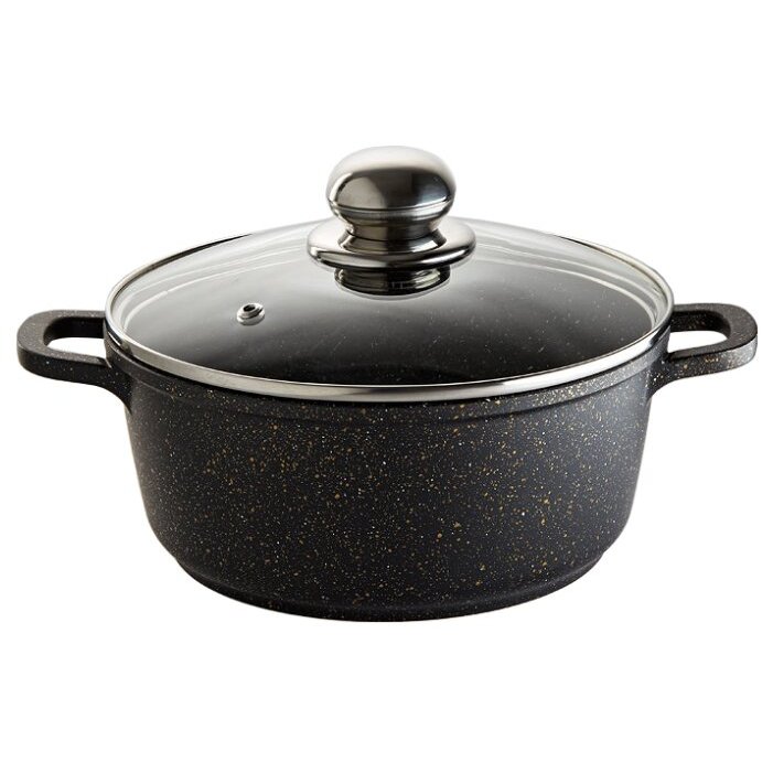 Кастрюля из литого алюминия 5 л d24см, са/п покрытием,  со стекл. крышкой с метал. ободком и пароот