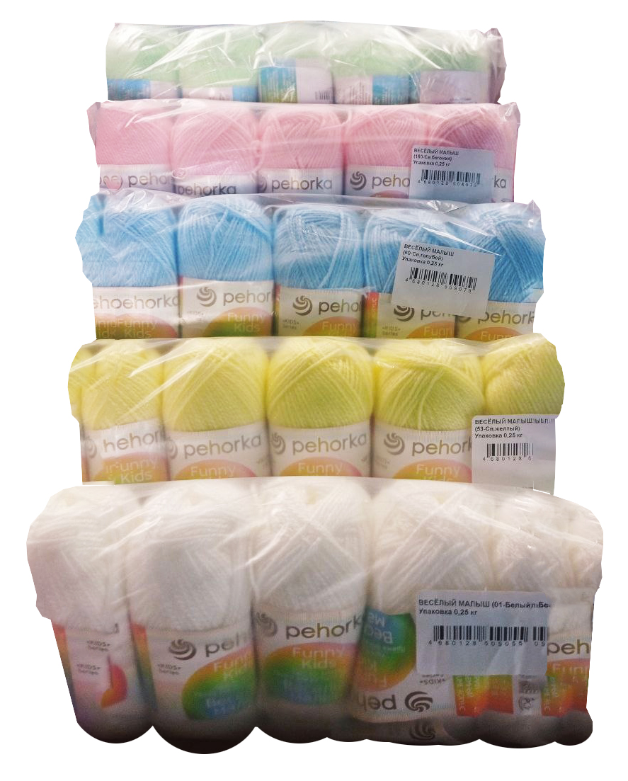 Пряжа "Веселый малыш" 5 цветов (моток50г/200м) уп.250/5 мотков
