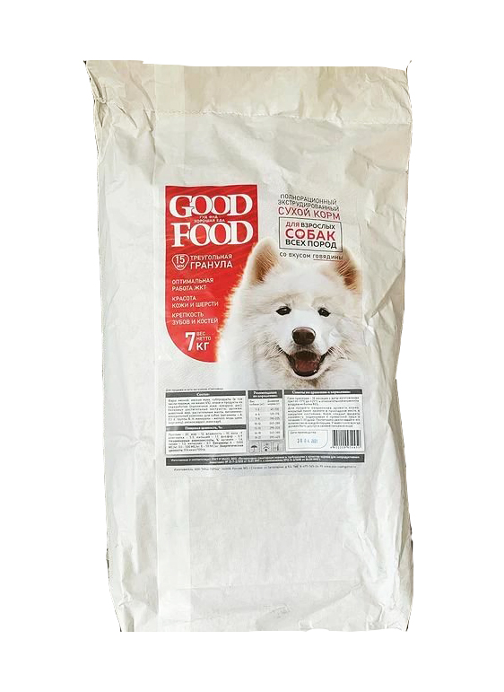 Корм для взр собак всех пород полнорац. со вк. говяд GOOD FOOD 7кг