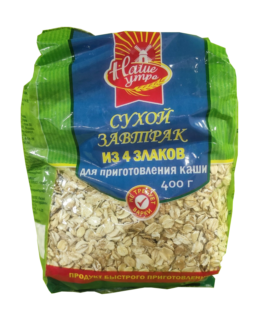 Сухой завтрак из хлопьев 4 злаков 400 гр НТВ Наше утро
