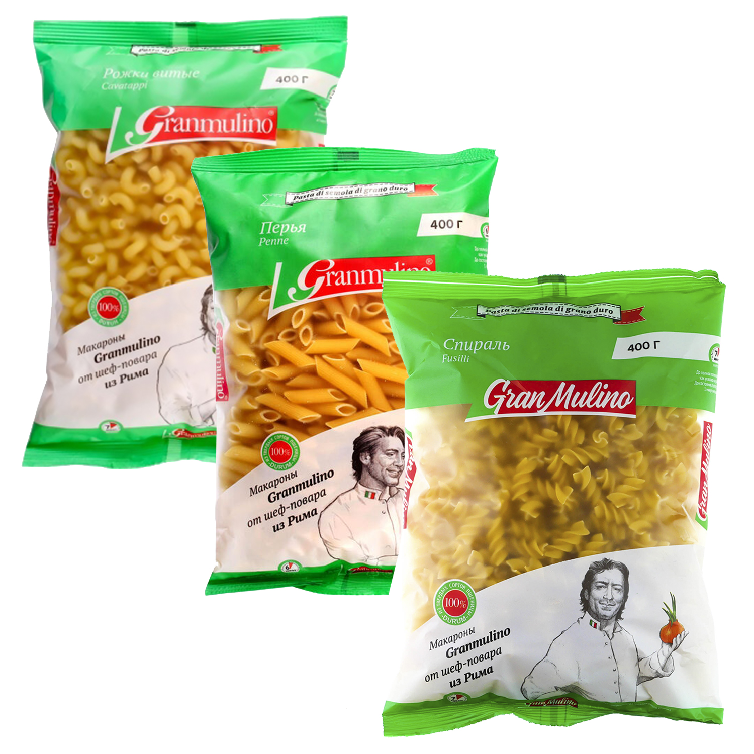 Макаронные изделия "Гранмулино" в асс ( рожки, рожки витые, перо) 400гр, Поспелихинская МФ ООО