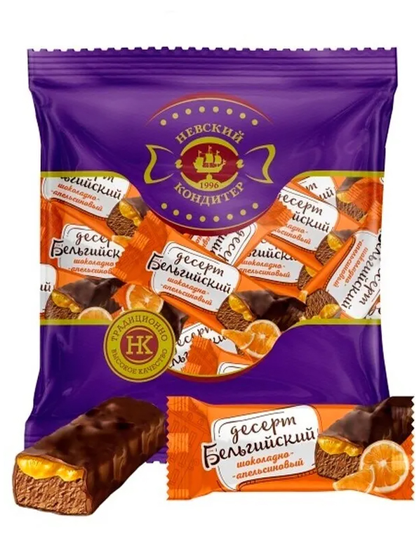 Конфеты глазированные "Бельгийский десерт" со вкусом шоколада и апельсина 500гр, Невский кондитер ООО