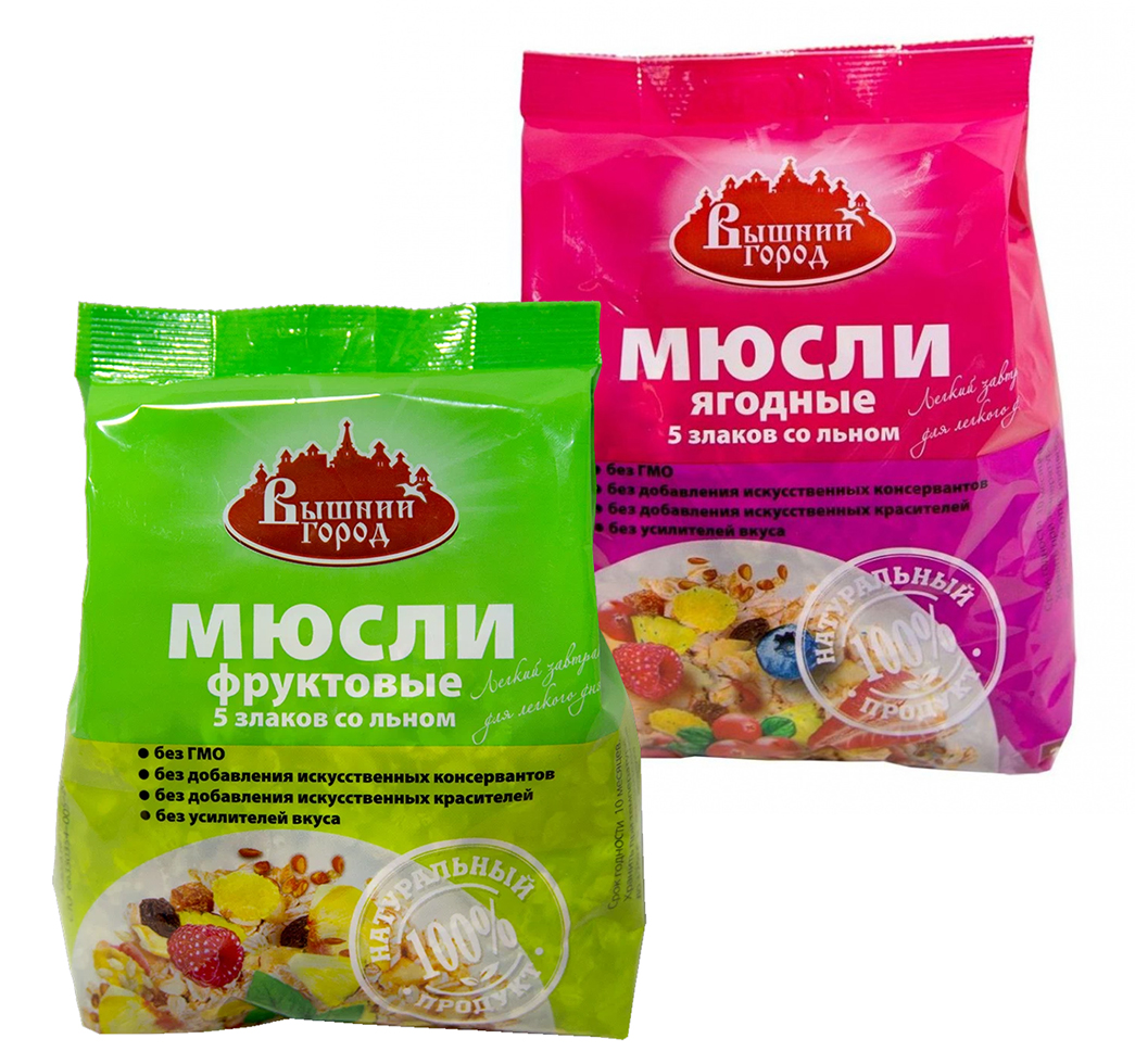 Мюсли Вышний город фруктовые/ягодные 5 злаков со льном 350гр