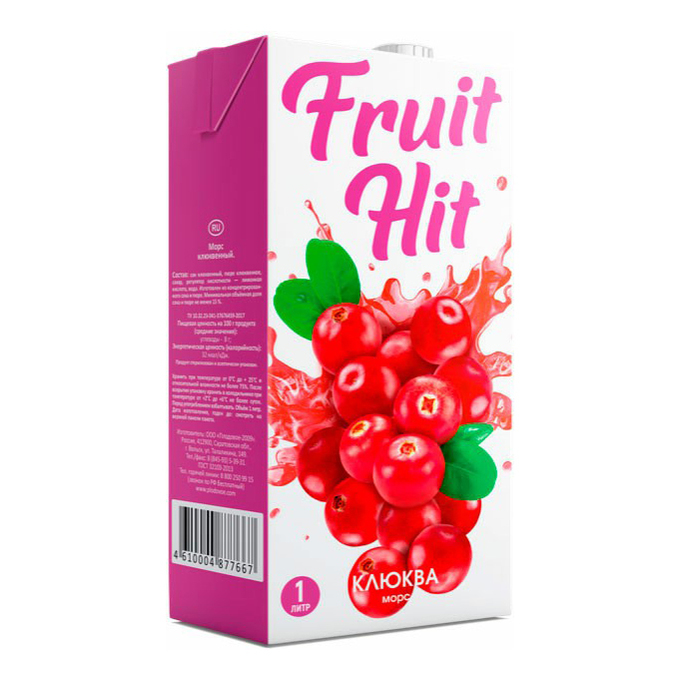Морс ТМ FRUIT HIT Клюквенный 1л ТП,ООО "Тэнкард"