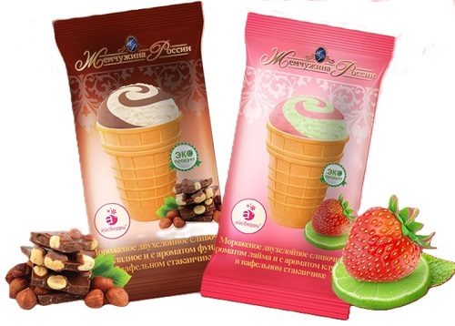 Мороженое ваф стак. Жемчужина России двухслойное МДЖ 10%, 90 г, БЗМЖ ООО" Вологодское мороженое"