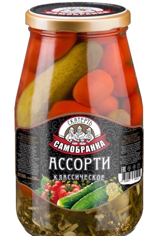 Ассорти Скатерть Самобранка (огурцы, томаты) 1,5л ТУ Самобранка ПК ООО(производитель)
