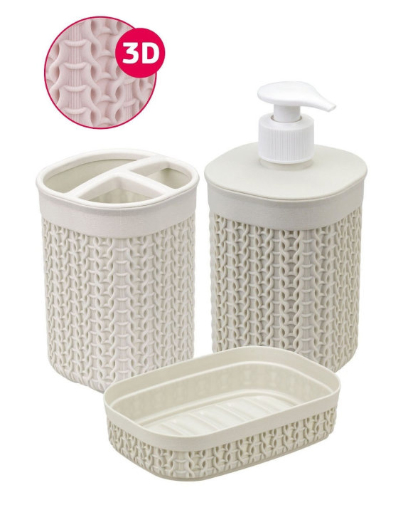 Набор для ванной ВЯЗАНИЕ (диспенсер дя мыла, подставка для з/щеток, мыльница