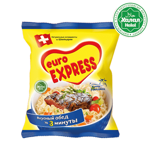 Лапша быстрого приготовления ХАЛЯЛЬ ТМ "euro EXPRESS" с говядиной в/с (60гр. пакет) "Натурал Фудс" О