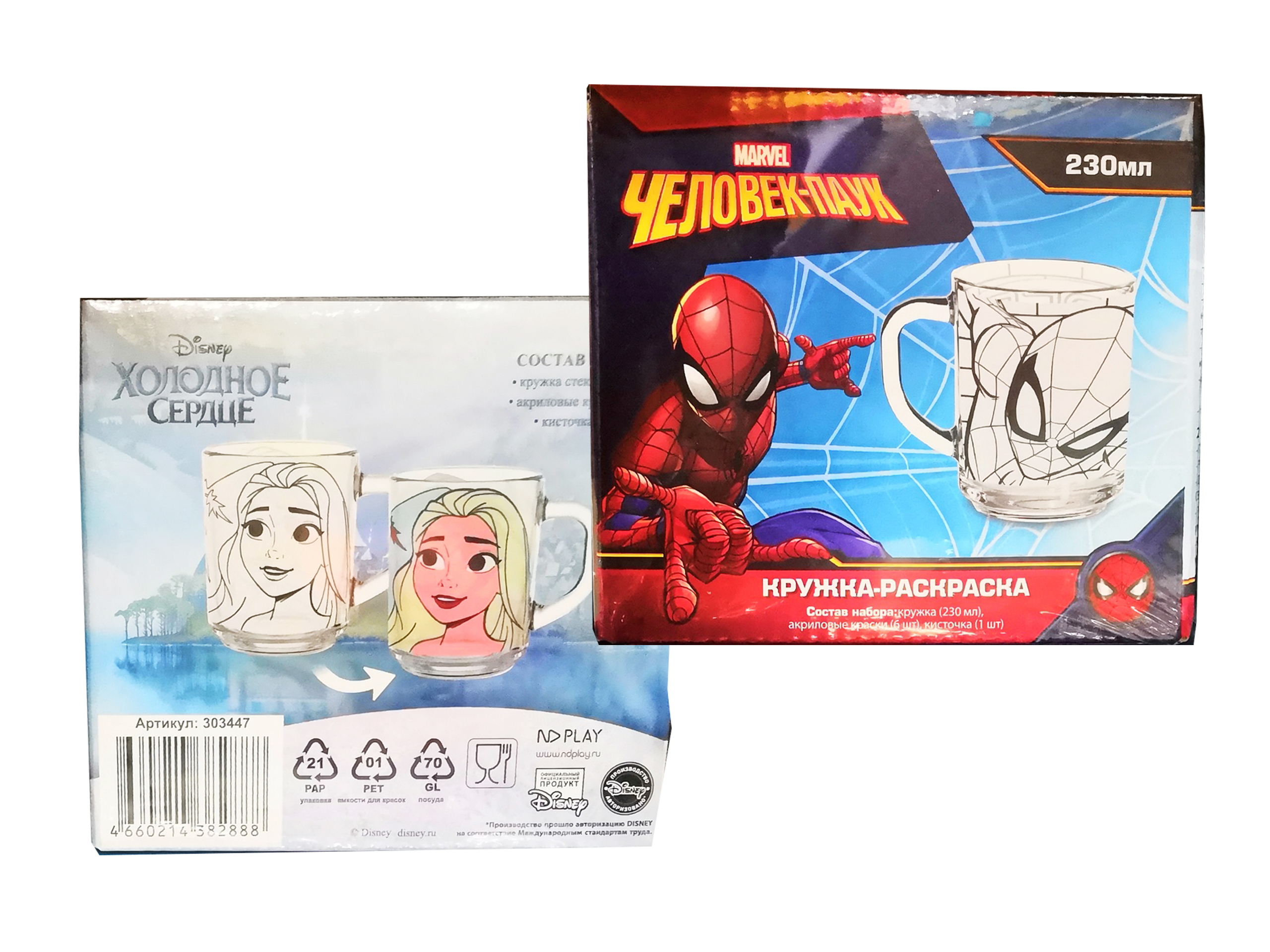 Художественный  набор "Герои Мультфильмов": кружка 230 мл стеклянная для росписи, 6 красок акрил,