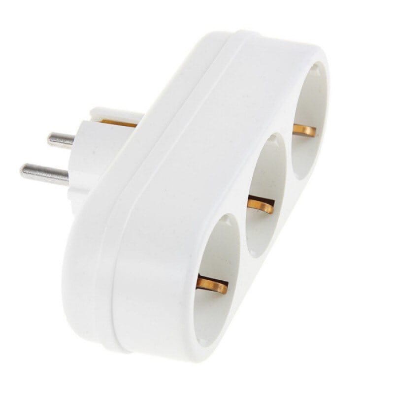 Тройник (сетевой разветвитель) на 3 розетки с заземлением 16А/3500Вт 250В белый