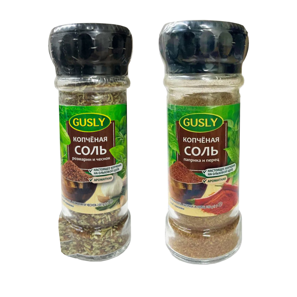 Cоль копчёная/ розмарин&чеснок/паприка&перец GUSLY (100 гр стекло)