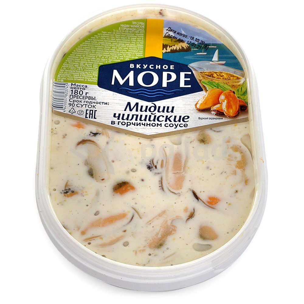 Мидии чилийские в горчичной заливке 350г "ТД Вкусное море" ООО