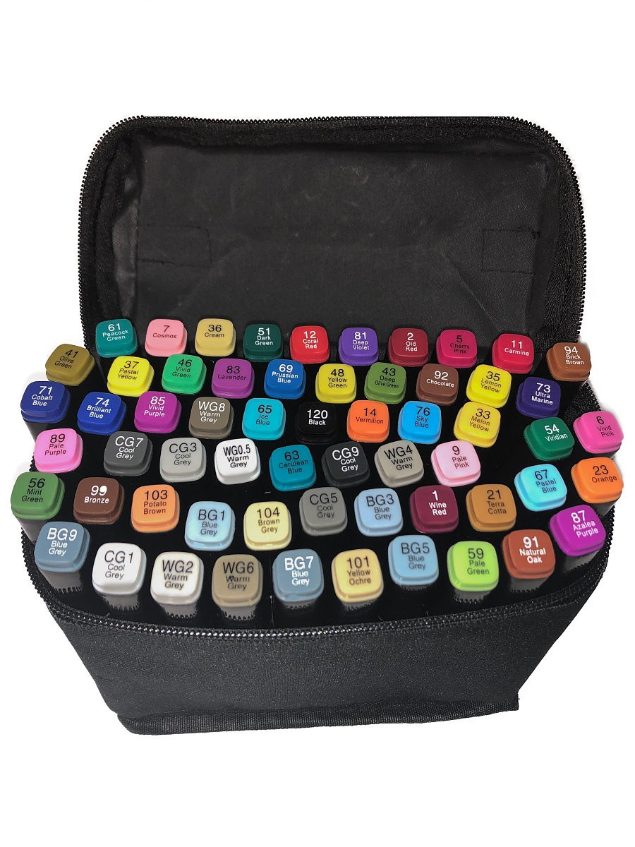 Маркеры двусторонние в сумке в ассортименте, набор 60 шт.