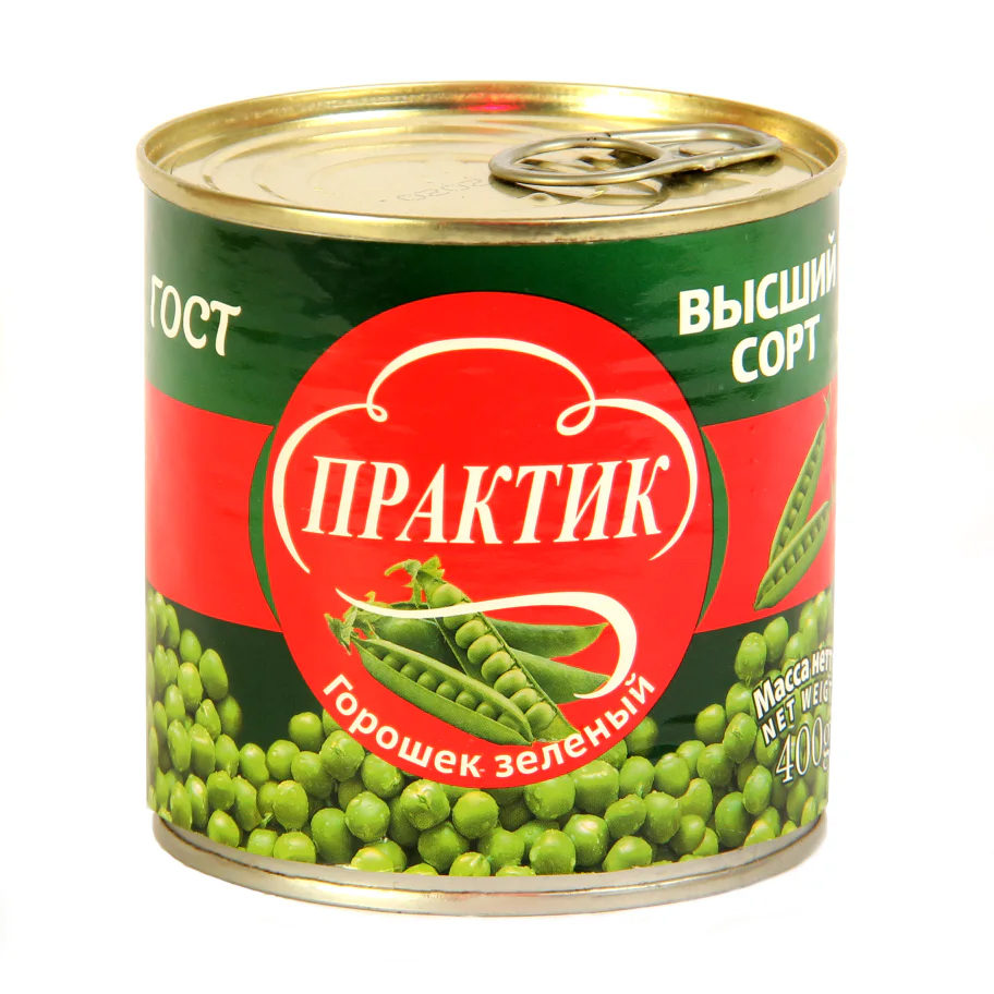 Горошек зелёный "Практик" Премиум молодой, в/с из мозговых сортов 425 мл/400 гр, ГОСТ, ключ