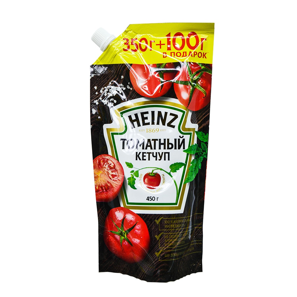 Кетчуп томатный HEINZ, д/п, 1кат, 450гр, Петропродукт Отрадное ООО