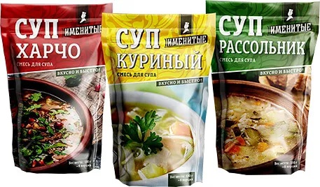 Суп ТМ Именитые 130 гр Гороховый/Куриный/Рассольник/Харчо/Грибной