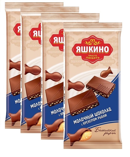 Шоколад Молочный Яшкино с крекером 4 штХ90 г (спайка)