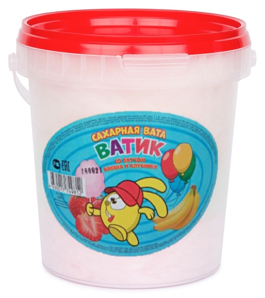 Сахарная вата "Ватик" со вкусом банана и клубники 250г, КОНДИПРОД ООО
