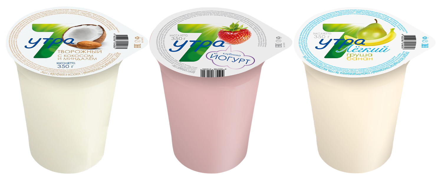 Десерт творожный пастериз. груша банан/малина/кокос миндаль "7 Утра" 3% 350г стакан