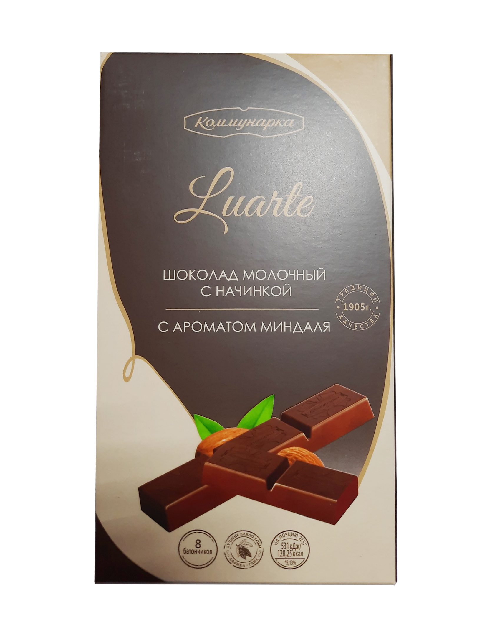 Шоколад молочный с начинкой LUARTE с ароматом миндаля 180гр, Коммунарка, РБ,г.Минск