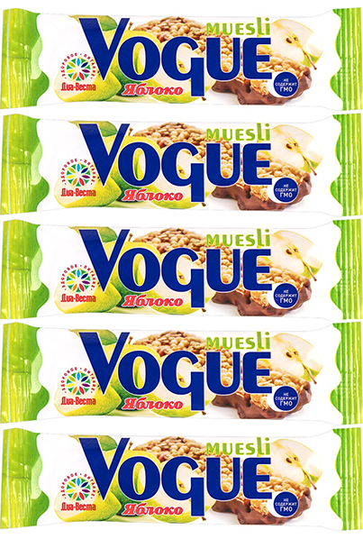 Батончик мюсли цельнозерновой VOGUE яблоко 5*32г Здоровое питание