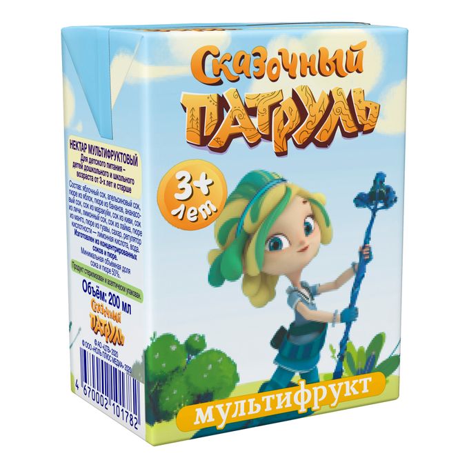 Нектар для детского питания Сказочный патруль яблоко, яблоко вишня, яблоко персик, мультифрукт 200мл